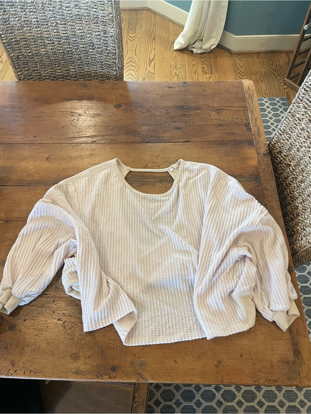 Women's Cream Waffle Knit Long Sleeve Top